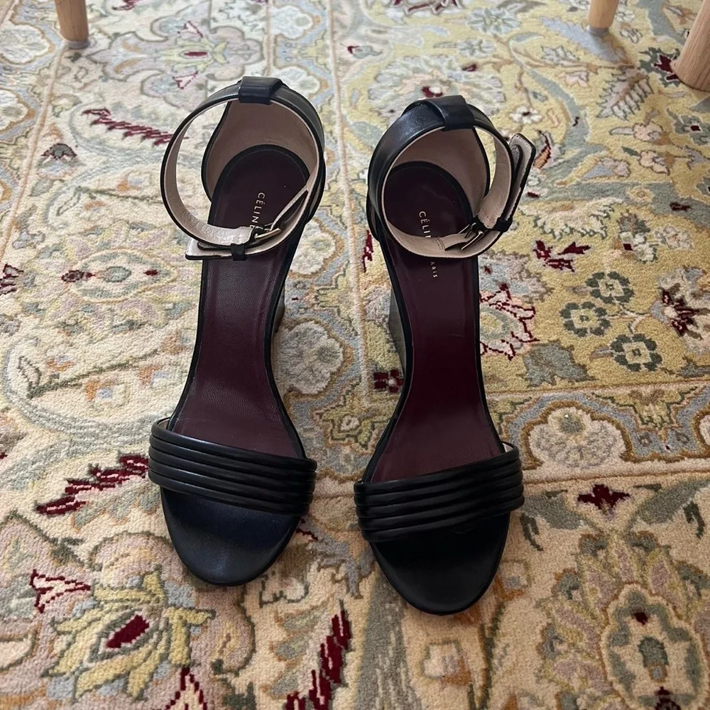 CELINE black wedge sandals size 38 - Picture 2 of 6